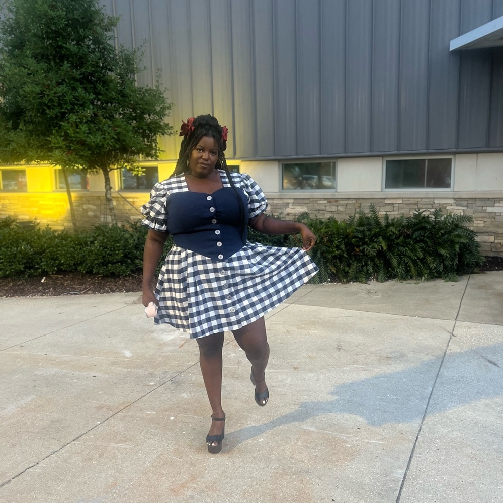 Fashion Brand Company Blue and White Plaid Mini Dress - Picture 3 of 4